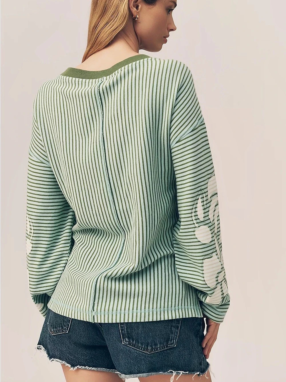 NWOT Pilcro Anthropologie Striped Long Sleeve Top in Green & White Size Small - Picture 3 of 5